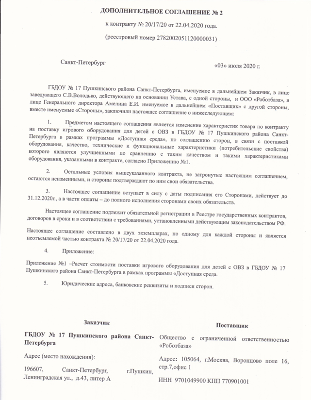 Доп соглашение увеличение на 10 процентов по 44 фз образец