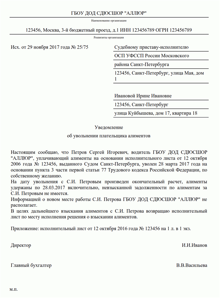 Письмо судебным приставам о погашении долга по исполнительному листу от работодателя образец