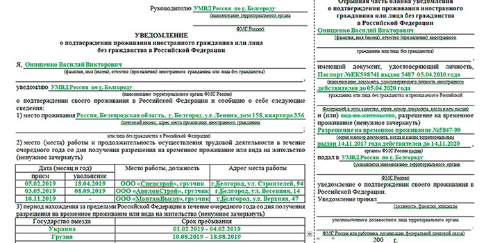 Образец заполнения бланка о втором гражданстве